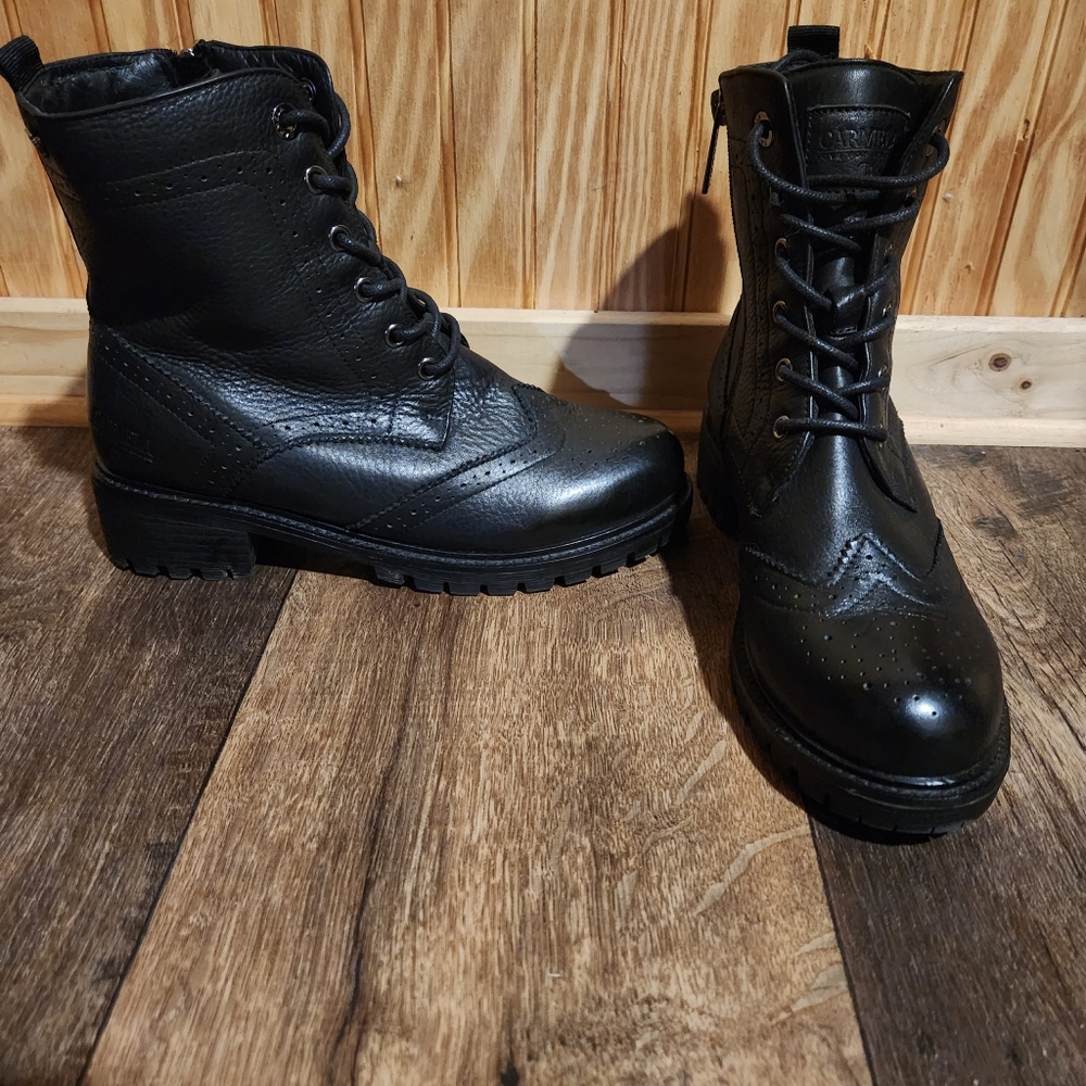 Carmela Wingtip Black Leather Boots